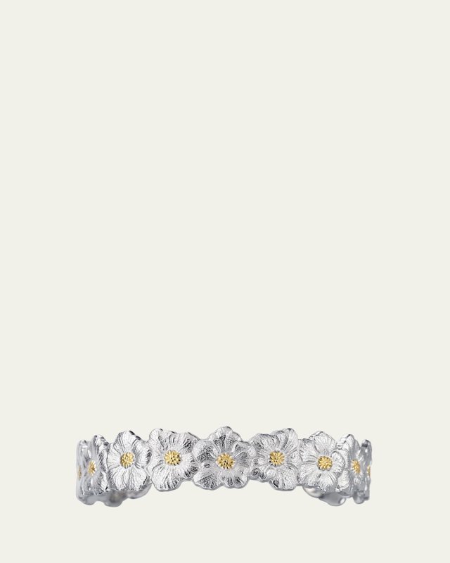 Gardenia Blossoms Sterling Silver 18K Gold Narrow Cuff Bracelet